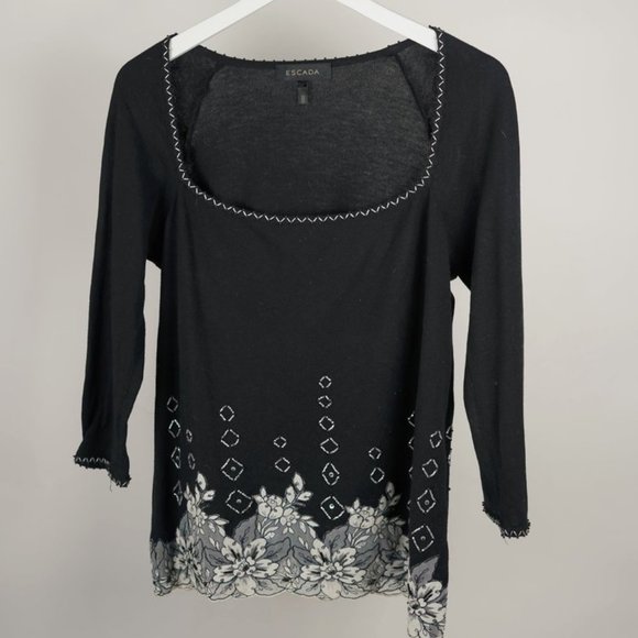 Escada Black Lace-Hem Sweater - Picture 1 of 6
